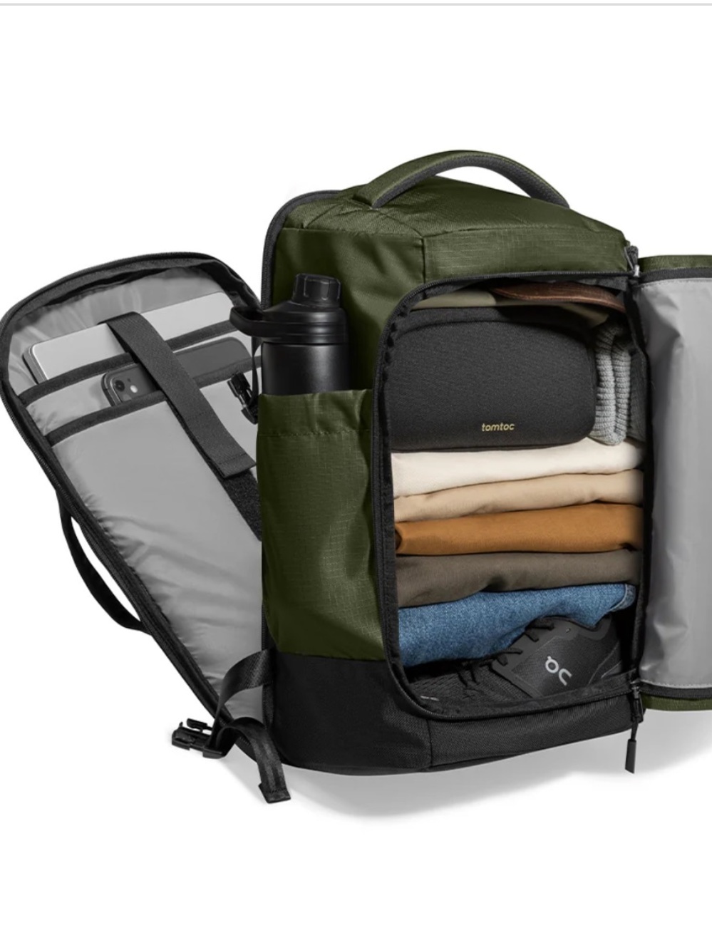 NWT TOMTOC Navigator-T66 Liteway Travel Backpack 40L - Olive Green - Picture 7 of 16